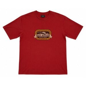 Vintage 90s Single Stitch GH Bass Boat Repairs Graphic Red T-Shirt Size M